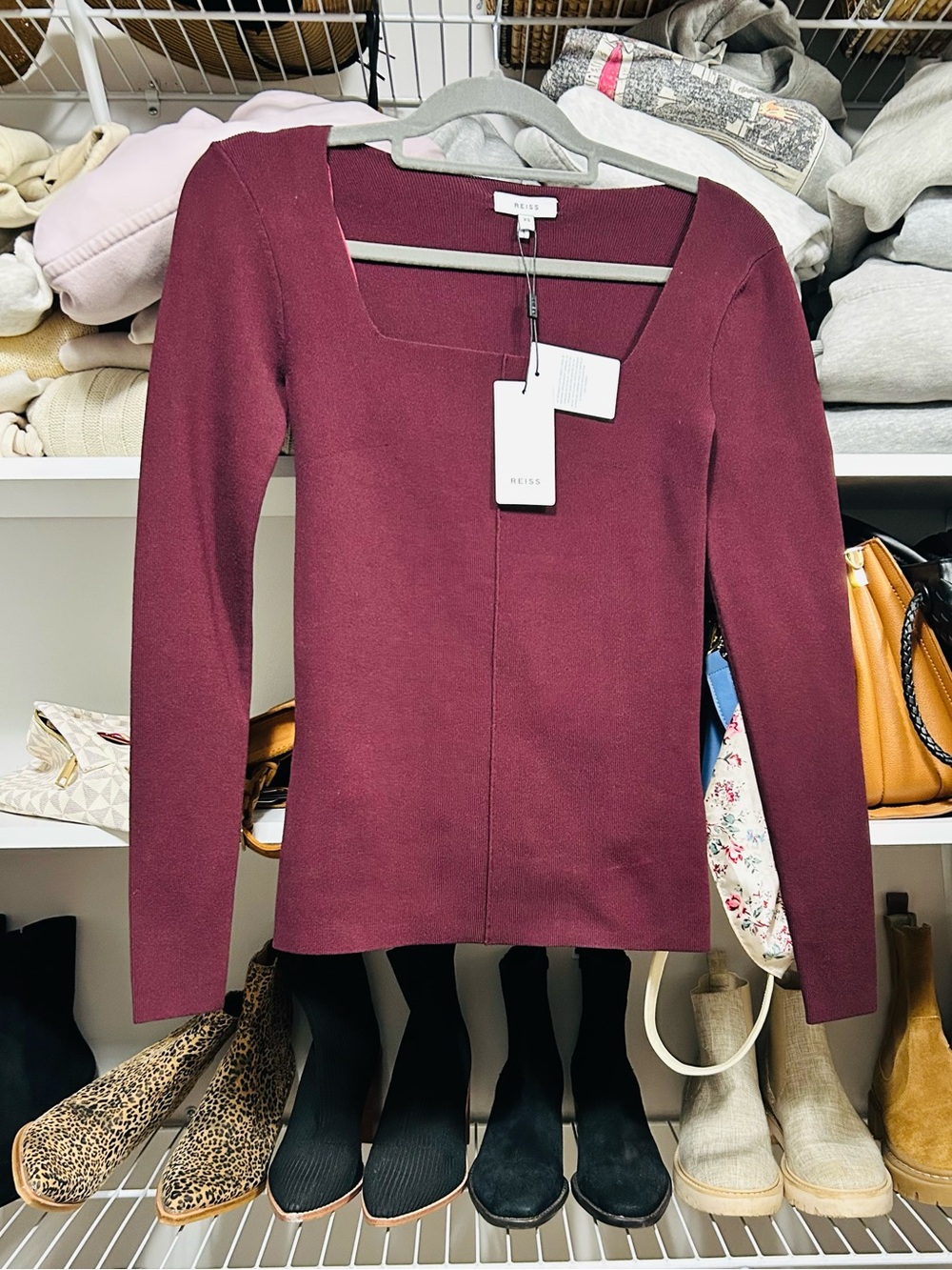 NWT! Reiss Seren Square Neck Knitted Front Seam Top